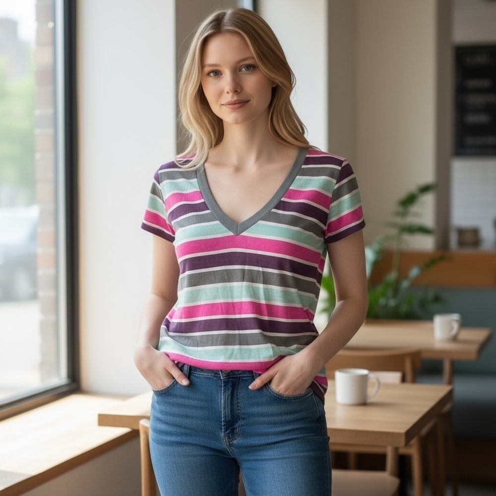 BDG Striped V-Neck Top Size L
New